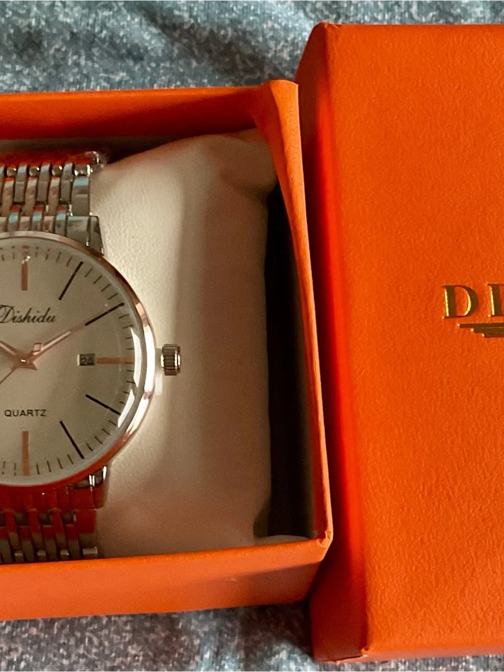NIB Classic Dishidu Gold And S/S Dress Watch Two Tone Mesh Bracelet w Tool